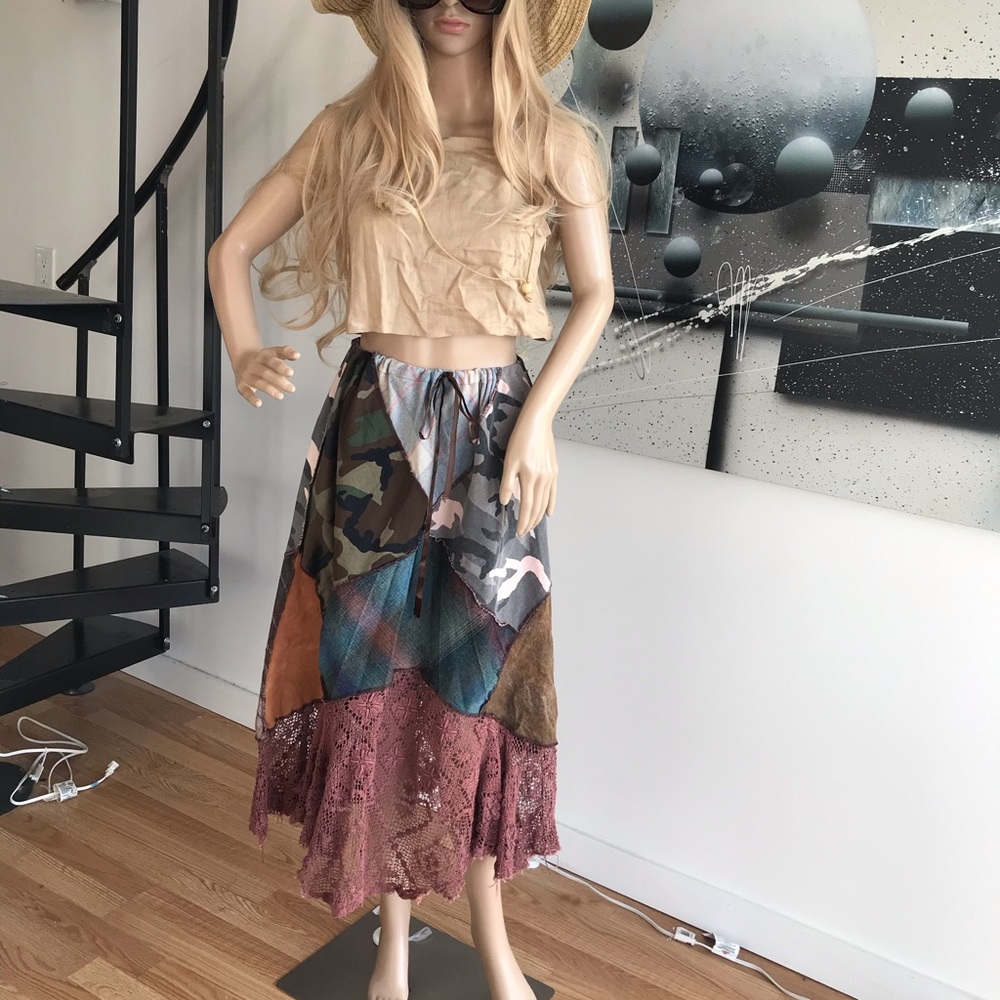 Claudette boho hippie festival skirt lagenlook size medium